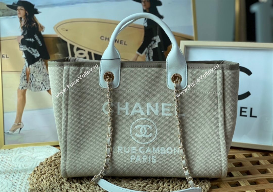 Chanel Deauville Mixed Fibers Calfskin Small Shopping Bag Beige/White 2024 AS3257 TOP (SM-241209032)