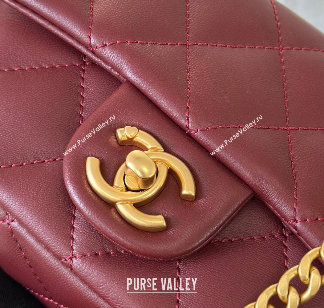 Chanel Lambskin Mini Flap Bag with Heart Chain AS3828 Burgundy 2024 (SM-241209015)