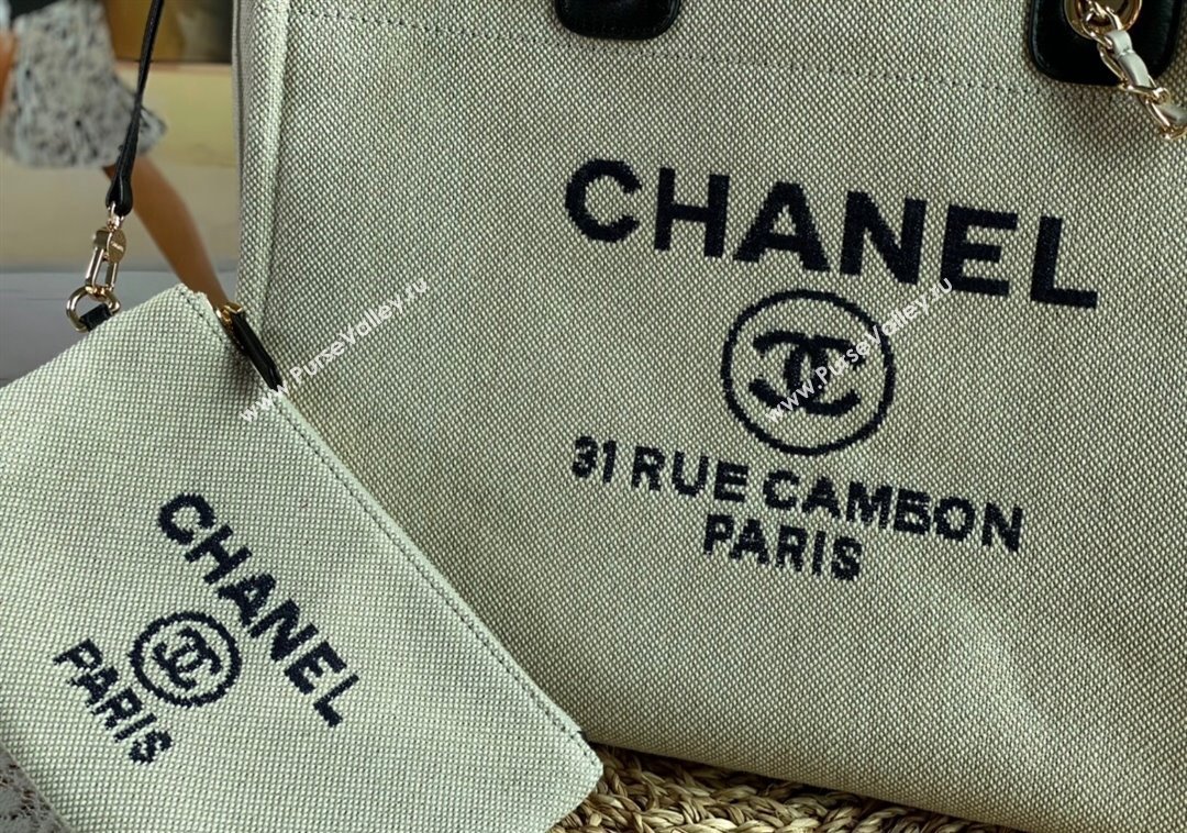 Chanel Deauville Mixed Fibers Calfskin Large Shopping Bag Beige/Black 2024 A66941 TOP (SM-241209031)