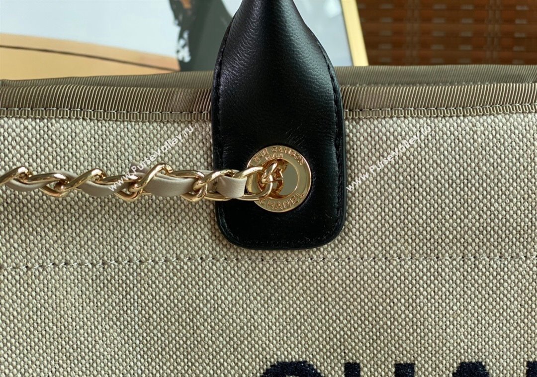 Chanel Deauville Mixed Fibers Calfskin Large Shopping Bag Beige/Black 2024 A66941 TOP (SM-241209031)