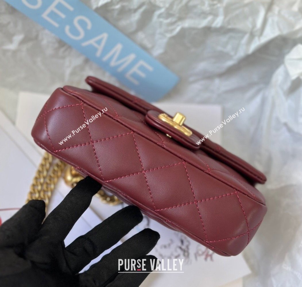 Chanel Lambskin Mini Flap Bag with Heart Chain AS3828 Burgundy 2024 (SM-241209015)