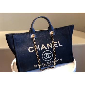 Chanel Deauville Mixed Fibers Calfskin Large Shopping Bag Navy Blue/Gold 2024 A66941 (SM-241209033)