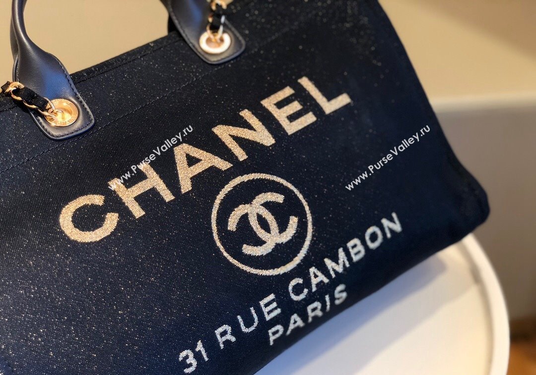 Chanel Deauville Mixed Fibers Calfskin Large Shopping Bag Navy Blue/Gold 2024 A66941 (SM-241209033)