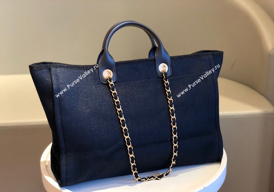 Chanel Deauville Mixed Fibers Calfskin Large Shopping Bag Navy Blue/Gold 2024 A66941 (SM-241209033)