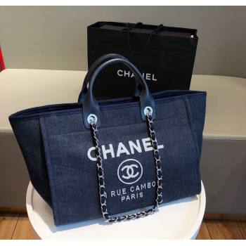 Chanel Deauville Denim Calfskin Large Shopping Bag Navy Blue 2024 A66941 TOP (SM-241209034)