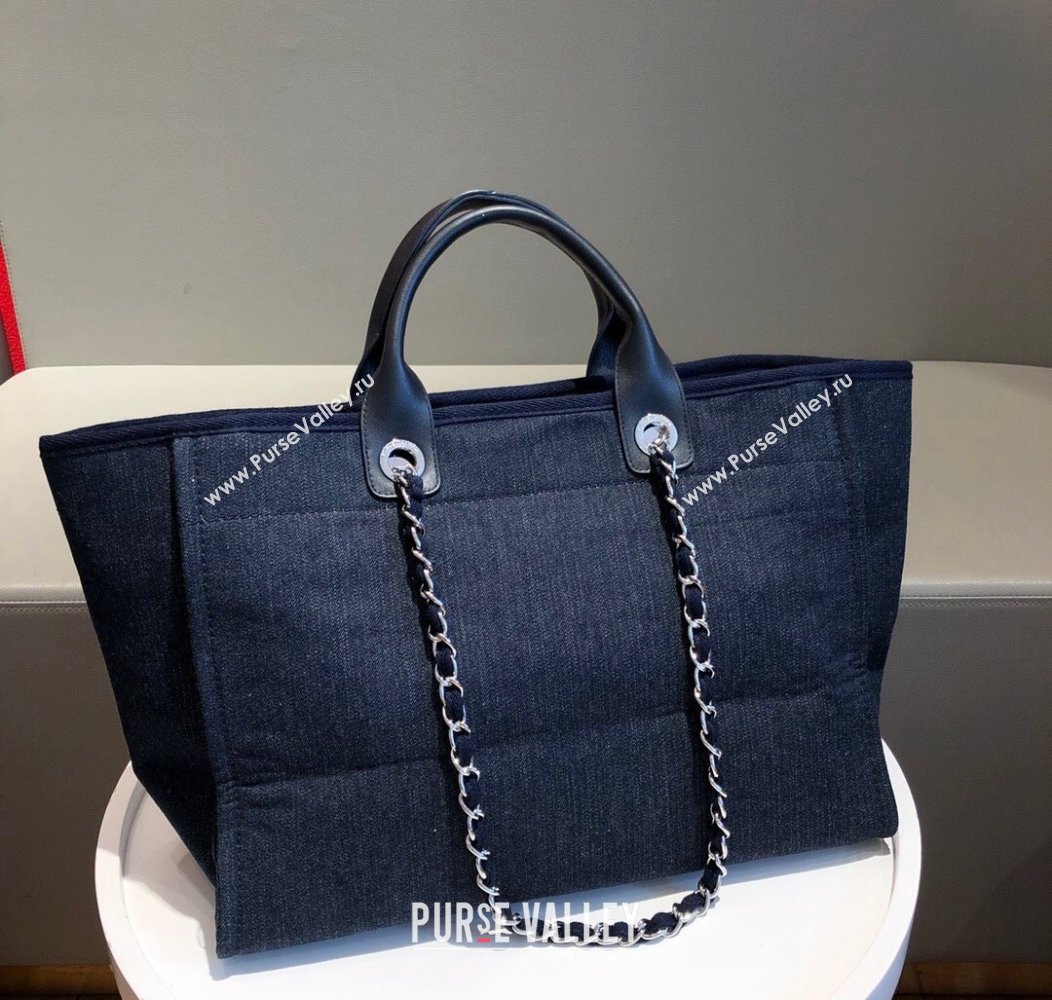 Chanel Deauville Denim Calfskin Large Shopping Bag Navy Blue 2024 A66941 TOP (SM-241209034)