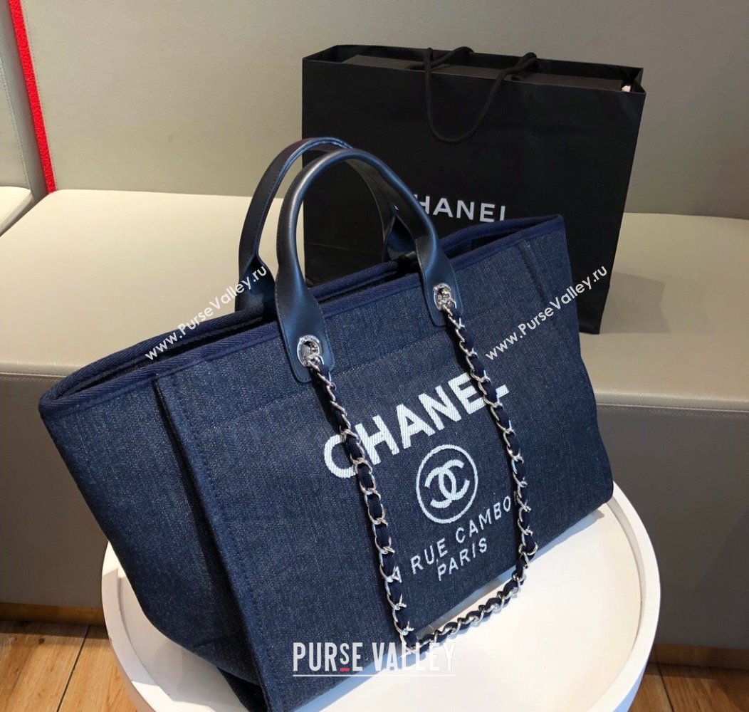 Chanel Deauville Denim Calfskin Large Shopping Bag Navy Blue 2024 A66941 TOP (SM-241209034)