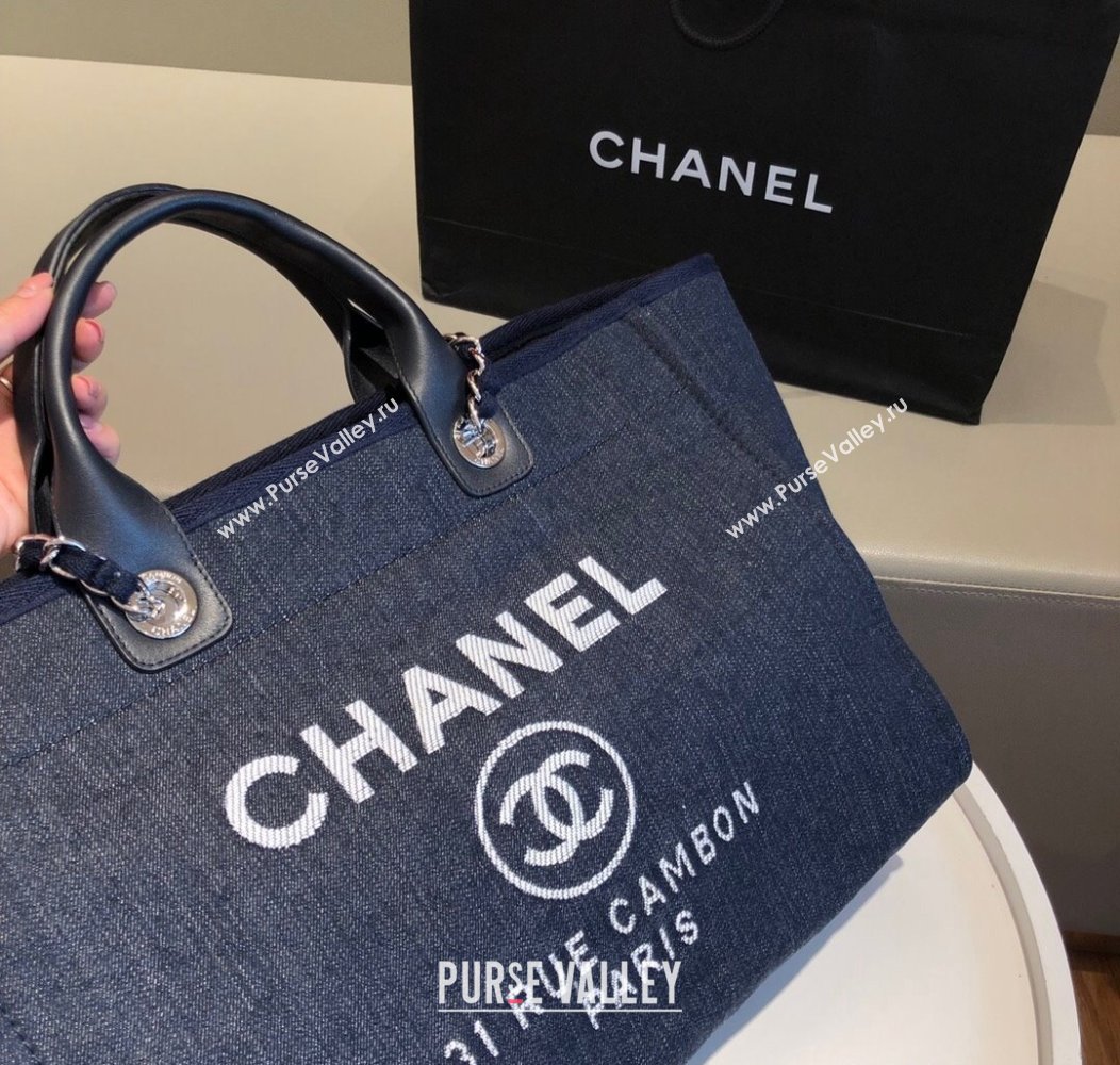 Chanel Deauville Denim Calfskin Large Shopping Bag Navy Blue 2024 A66941 TOP (SM-241209034)