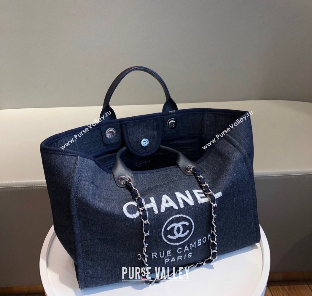 Chanel Deauville Denim Calfskin Large Shopping Bag Navy Blue 2024 A66941 TOP (SM-241209034)