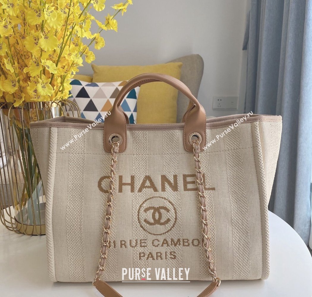 Chanel Deauville Mixed Fibers Calfskin Large Shopping Bag Light Beige 2024 A66941 TOP (SM-241209035)