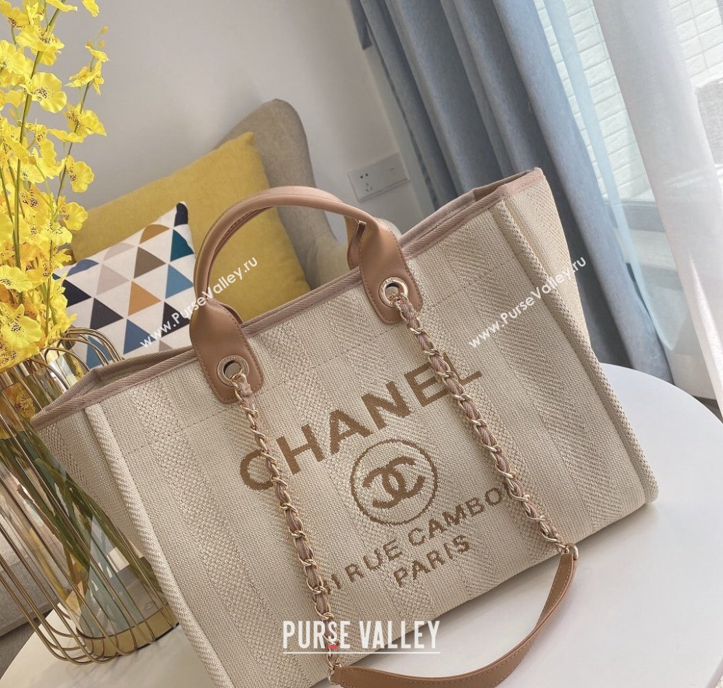 Chanel Deauville Mixed Fibers Calfskin Large Shopping Bag Light Beige 2024 A66941 TOP (SM-241209035)