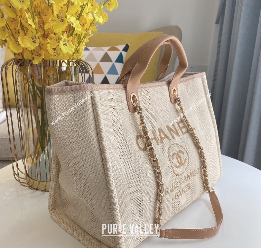 Chanel Deauville Mixed Fibers Calfskin Large Shopping Bag Light Beige 2024 A66941 TOP (SM-241209035)