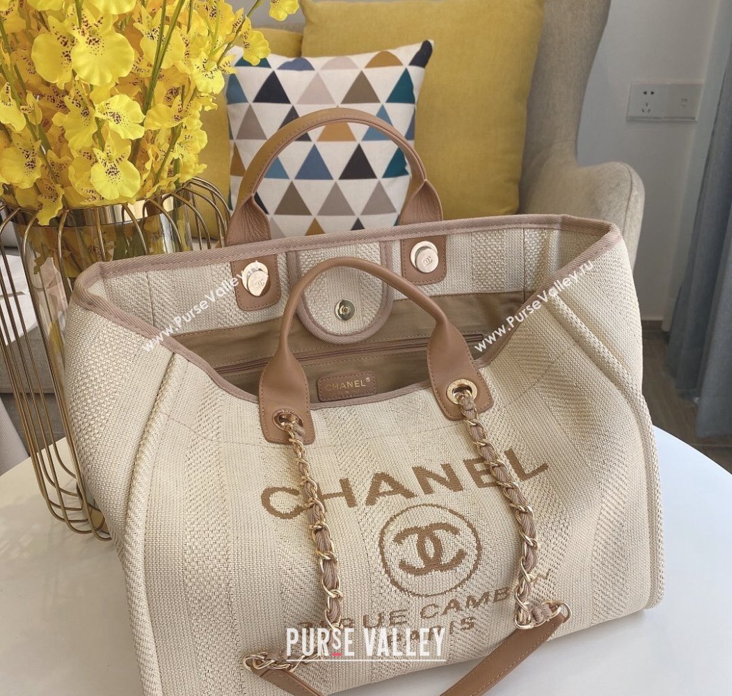 Chanel Deauville Mixed Fibers Calfskin Large Shopping Bag Light Beige 2024 A66941 TOP (SM-241209035)