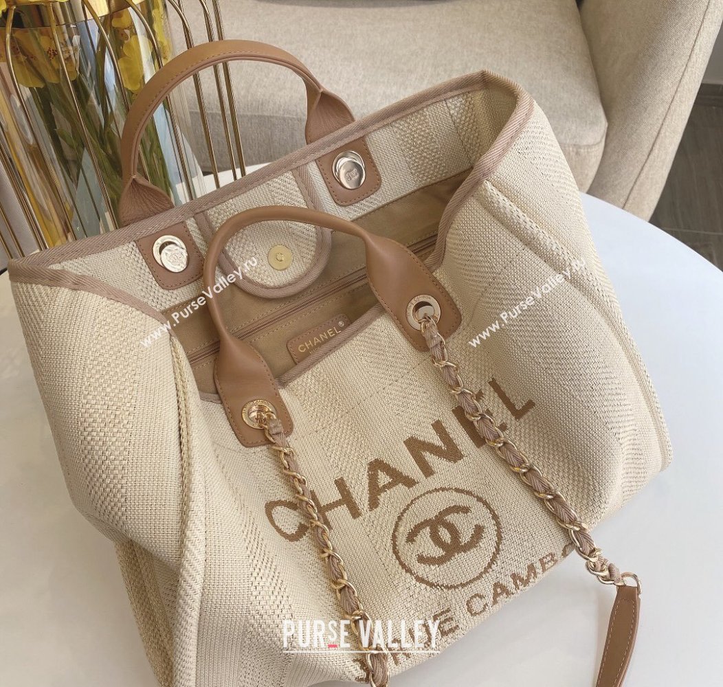 Chanel Deauville Mixed Fibers Calfskin Large Shopping Bag Light Beige 2024 A66941 TOP (SM-241209035)