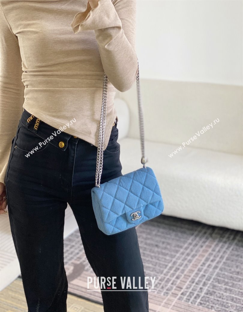 Chanel Washed Denim Mini Square Flap Bag with Heart Chain AS3829 Light Blue 2024 (SM-241209016)