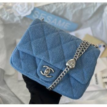 Chanel Washed Denim Mini Square Flap Bag with Heart Chain AS3829 Light Blue 2024 (SM-241209016)