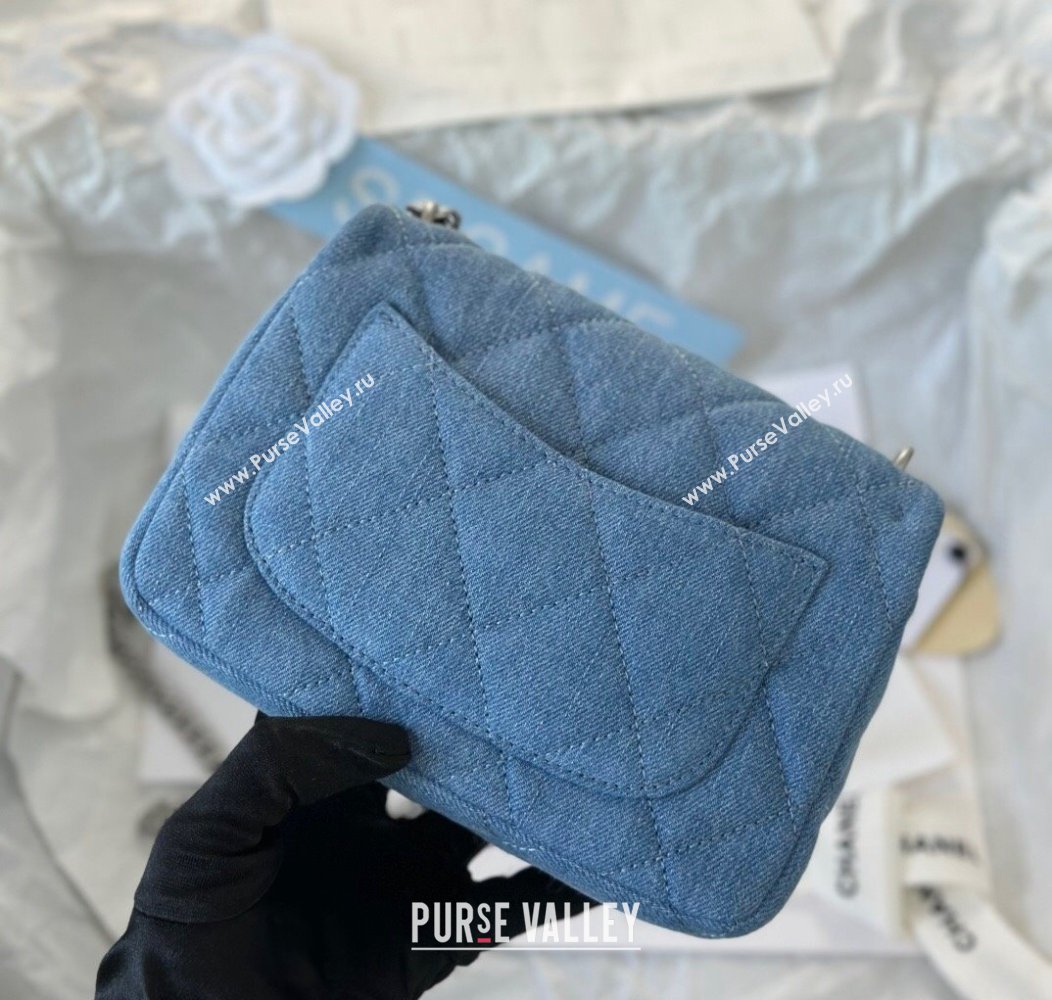 Chanel Washed Denim Mini Square Flap Bag with Heart Chain AS3829 Light Blue 2024 (SM-241209016)