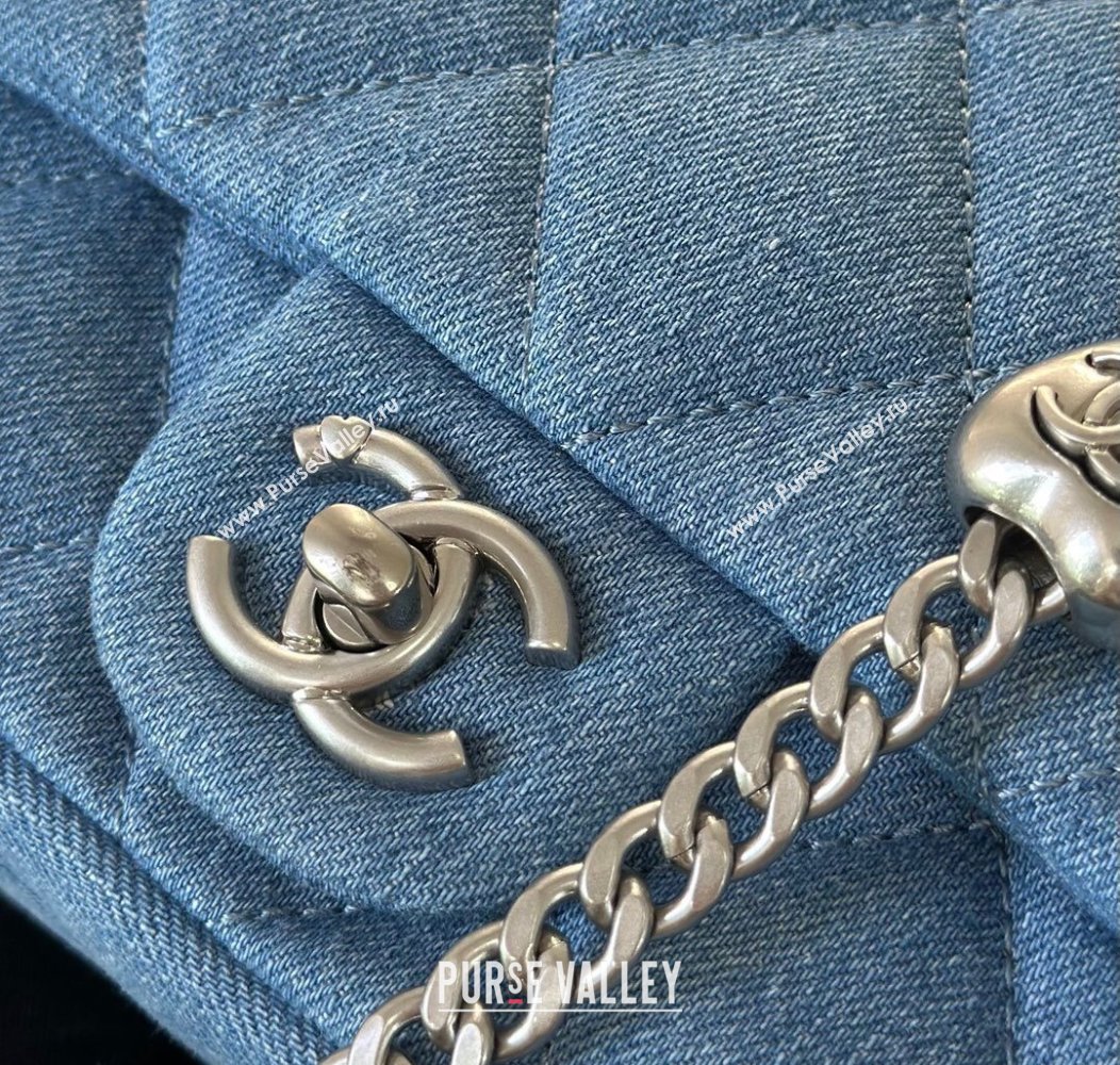 Chanel Washed Denim Mini Square Flap Bag with Heart Chain AS3829 Light Blue 2024 (SM-241209016)