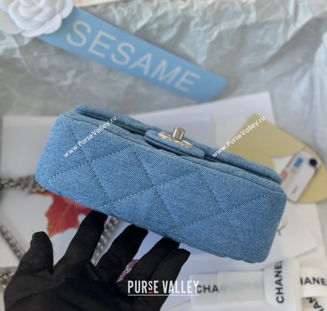 Chanel Washed Denim Mini Square Flap Bag with Heart Chain AS3829 Light Blue 2024 (SM-241209016)