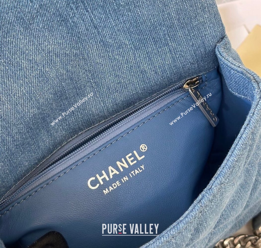 Chanel Washed Denim Mini Square Flap Bag with Heart Chain AS3829 Light Blue 2024 (SM-241209016)