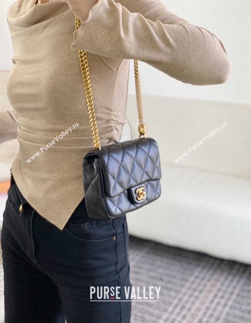 Chanel Lambskin Mini Square Flap Bag with Heart Chain AS3829 Black 2024 (SM-241209017)