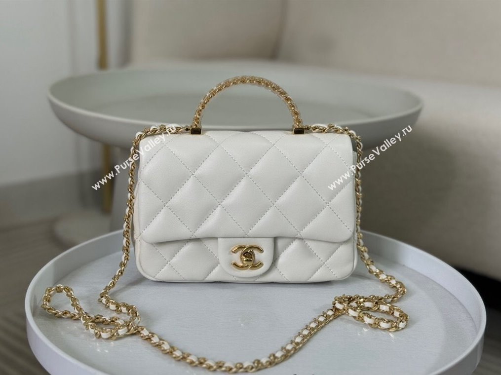 Chanel Lambskin Mini Flap bag with Chain Top Handle AS4848 White 2024 (SM-241209036)