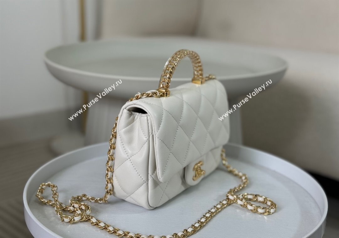 Chanel Lambskin Mini Flap bag with Chain Top Handle AS4848 White 2024 (SM-241209036)