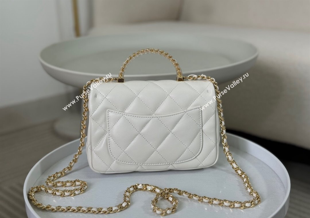 Chanel Lambskin Mini Flap bag with Chain Top Handle AS4848 White 2024 (SM-241209036)