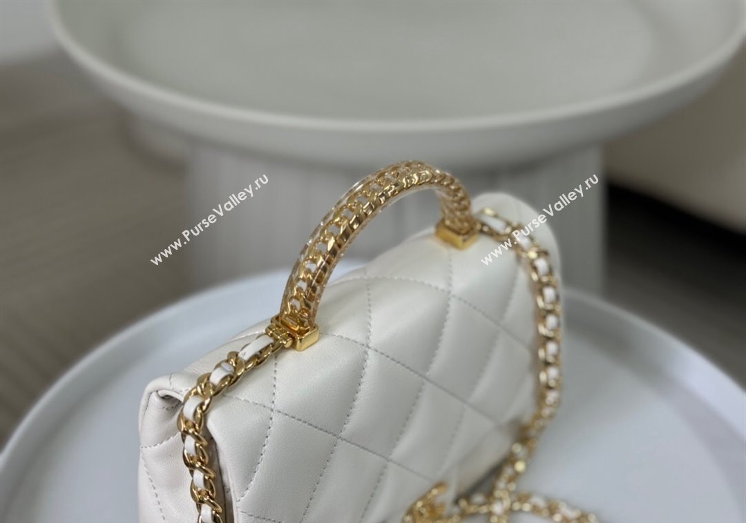 Chanel Lambskin Mini Flap bag with Chain Top Handle AS4848 White 2024 (SM-241209036)