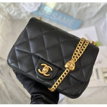 Chanel Lambskin Mini Square Flap Bag with Heart Chain AS3829 Black 2024 (SM-241209017)