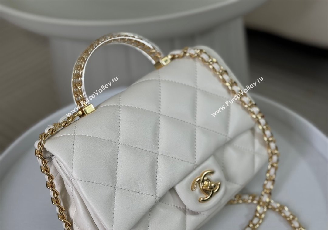 Chanel Lambskin Mini Flap bag with Chain Top Handle AS4848 White 2024 (SM-241209036)