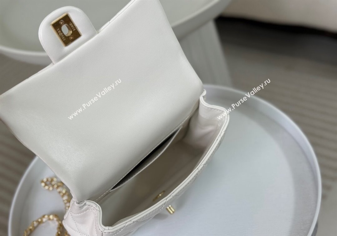 Chanel Lambskin Mini Flap bag with Chain Top Handle AS4848 White 2024 (SM-241209036)