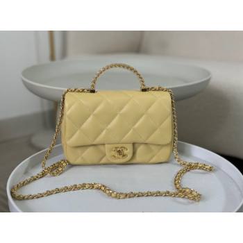 Chanel Lambskin Mini Flap bag with Chain Top Handle AS4848 Yellow 2024 (SM-241209037)