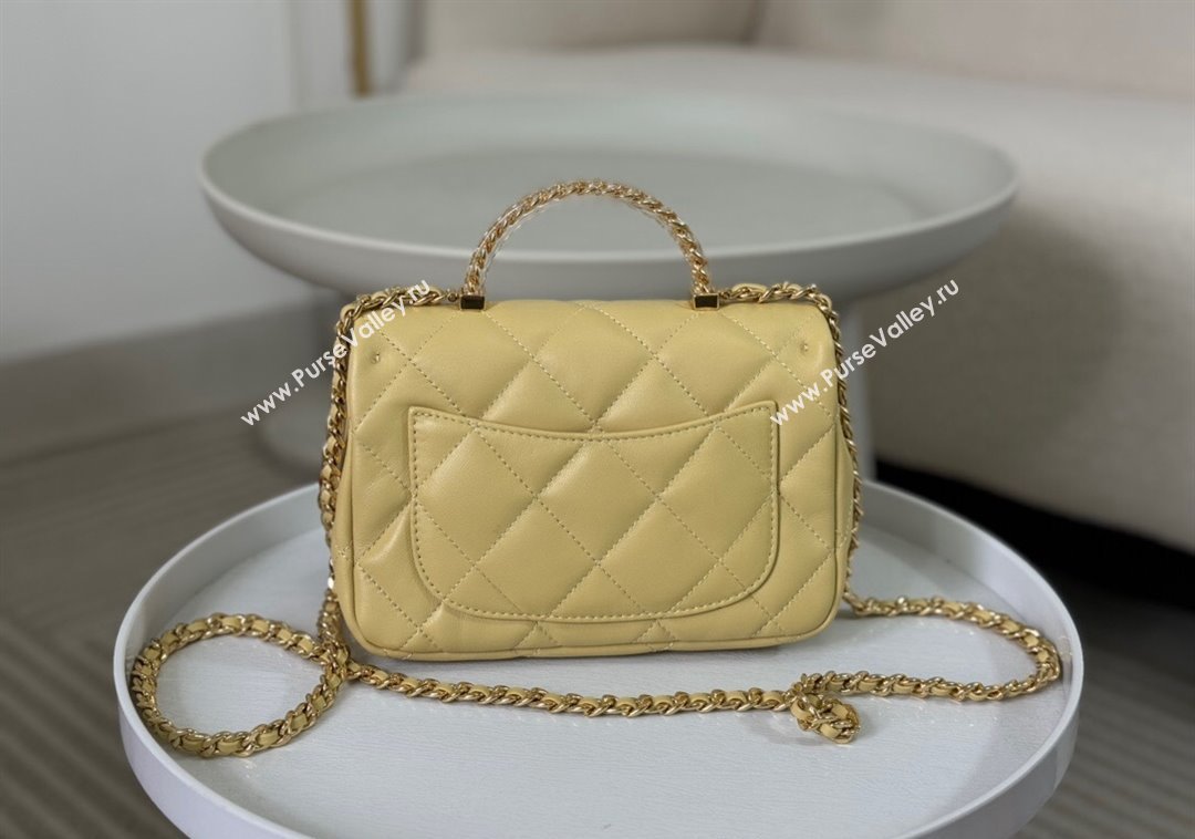 Chanel Lambskin Mini Flap bag with Chain Top Handle AS4848 Yellow 2024 (SM-241209037)