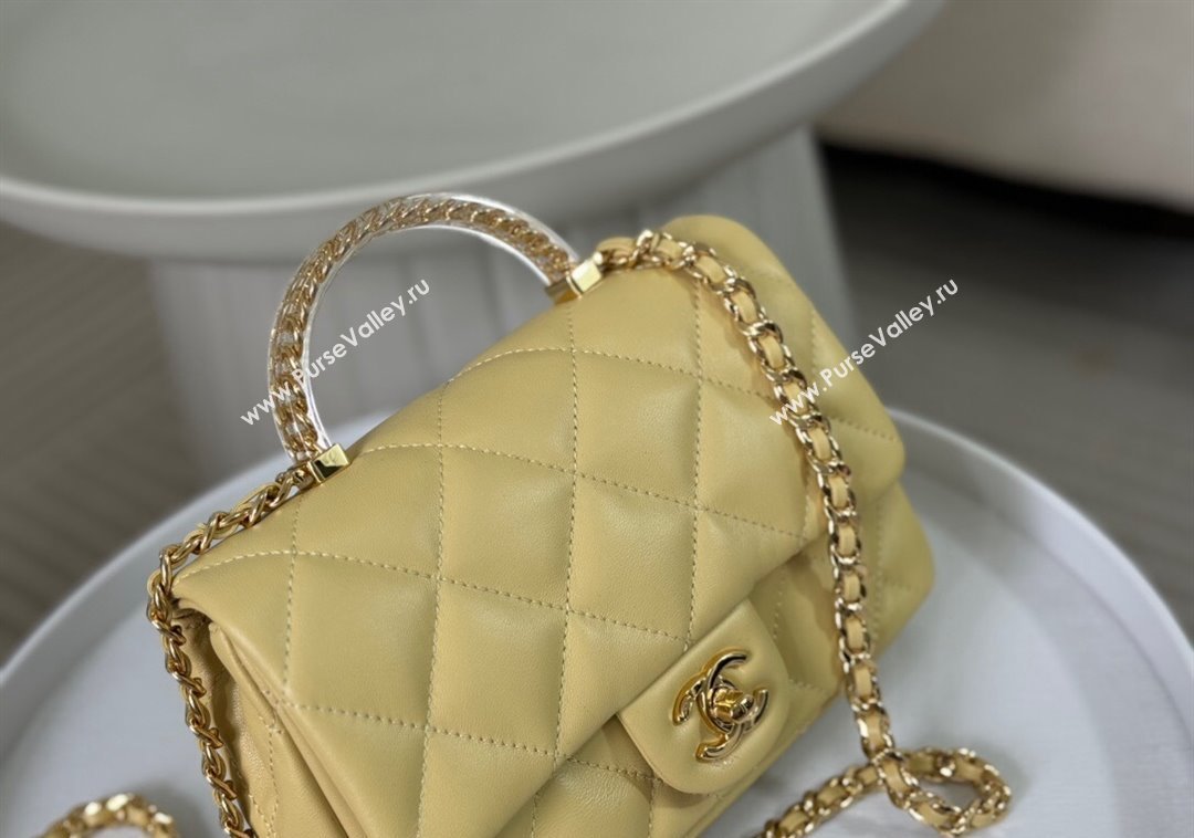 Chanel Lambskin Mini Flap bag with Chain Top Handle AS4848 Yellow 2024 (SM-241209037)