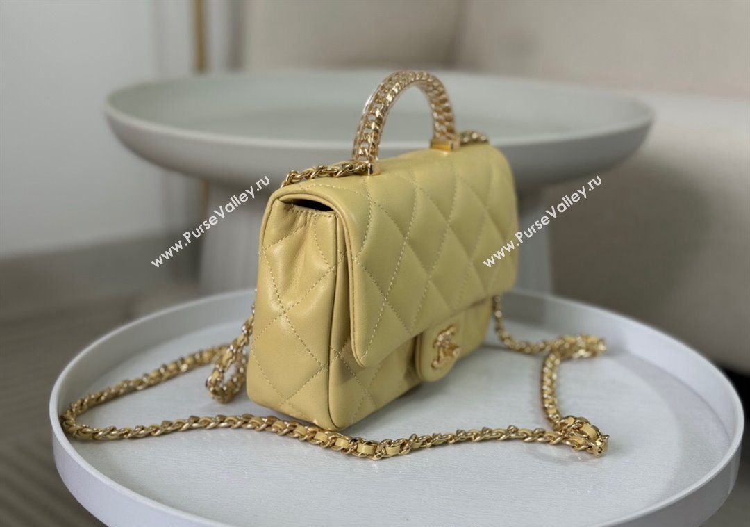 Chanel Lambskin Mini Flap bag with Chain Top Handle AS4848 Yellow 2024 (SM-241209037)