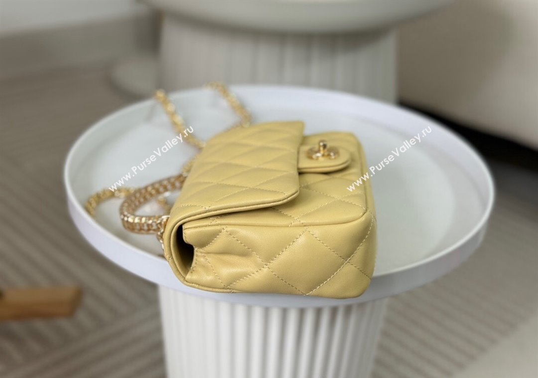 Chanel Lambskin Mini Flap bag with Chain Top Handle AS4848 Yellow 2024 (SM-241209037)