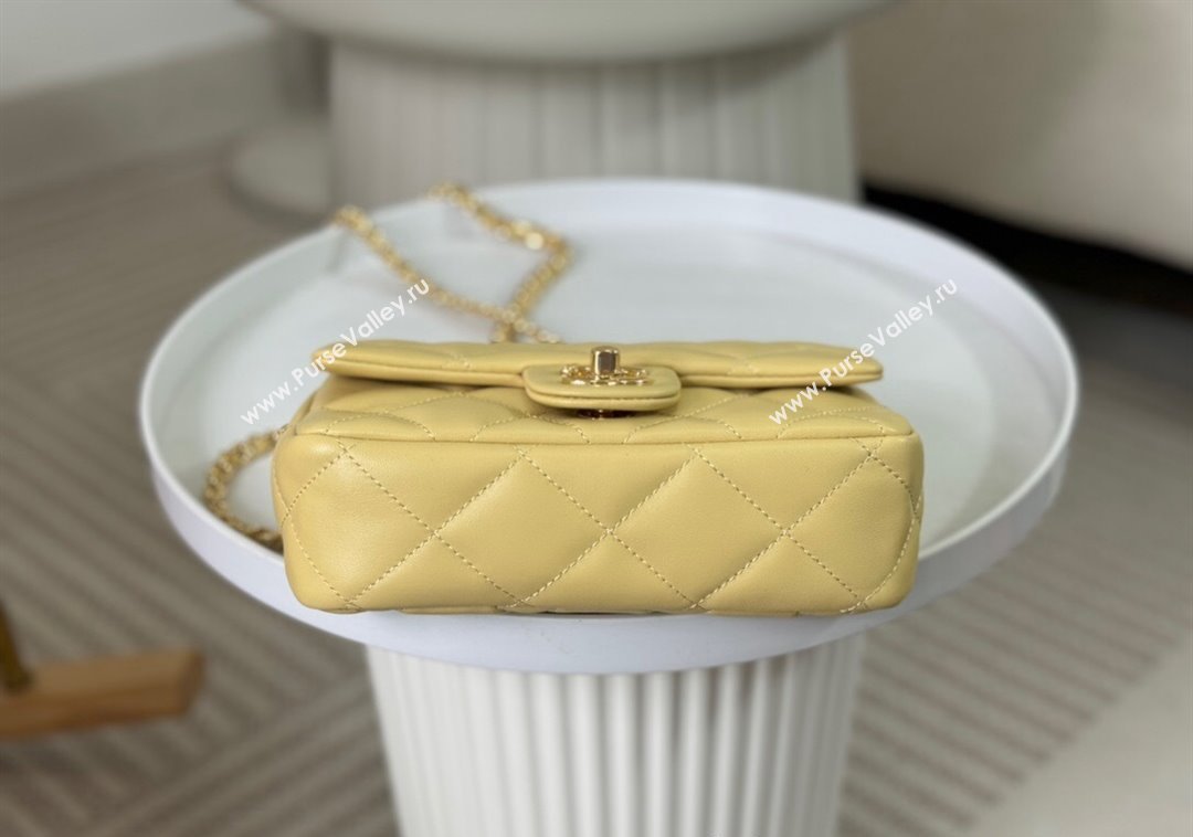 Chanel Lambskin Mini Flap bag with Chain Top Handle AS4848 Yellow 2024 (SM-241209037)