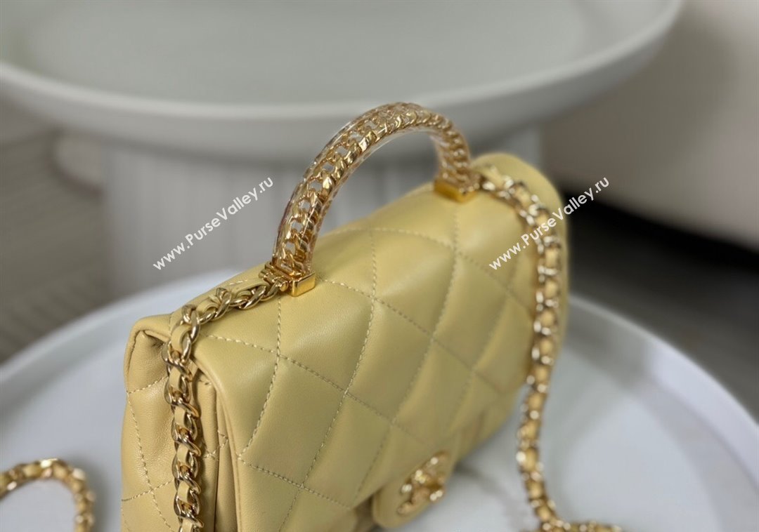 Chanel Lambskin Mini Flap bag with Chain Top Handle AS4848 Yellow 2024 (SM-241209037)