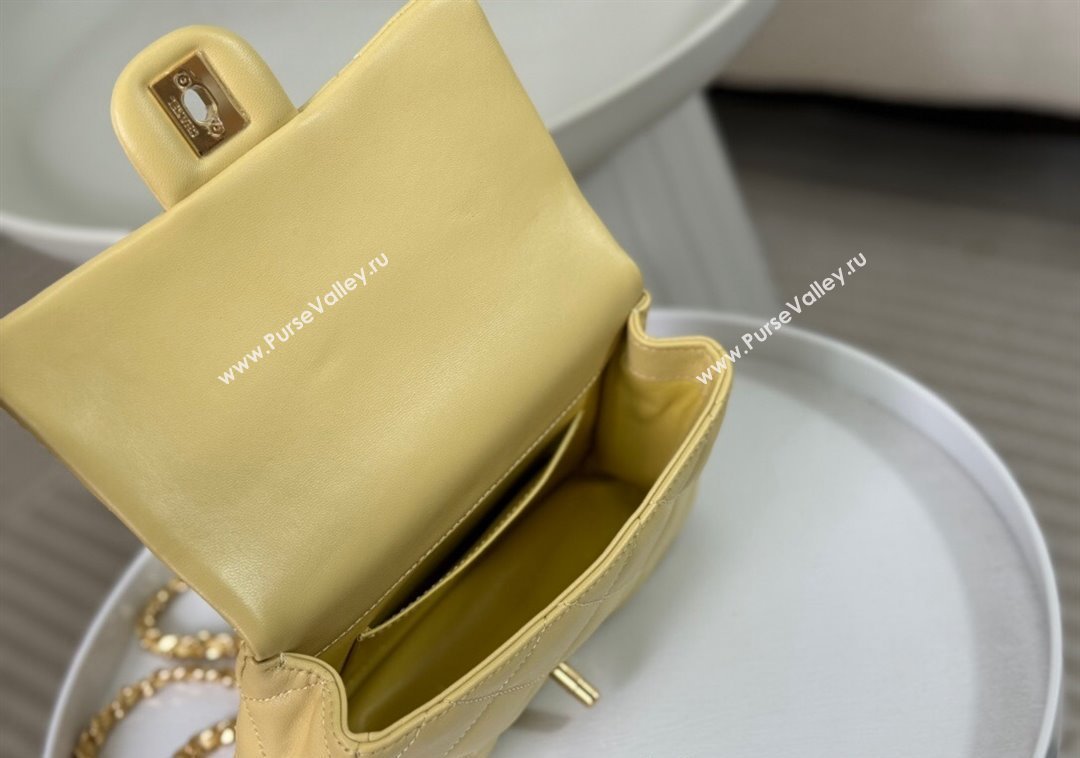 Chanel Lambskin Mini Flap bag with Chain Top Handle AS4848 Yellow 2024 (SM-241209037)