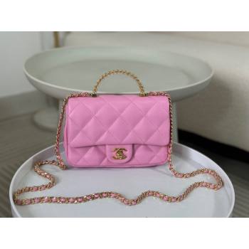 Chanel Lambskin Mini Flap bag with Chain Top Handle AS4848 Pink Purple 2024 (SM-241209038)