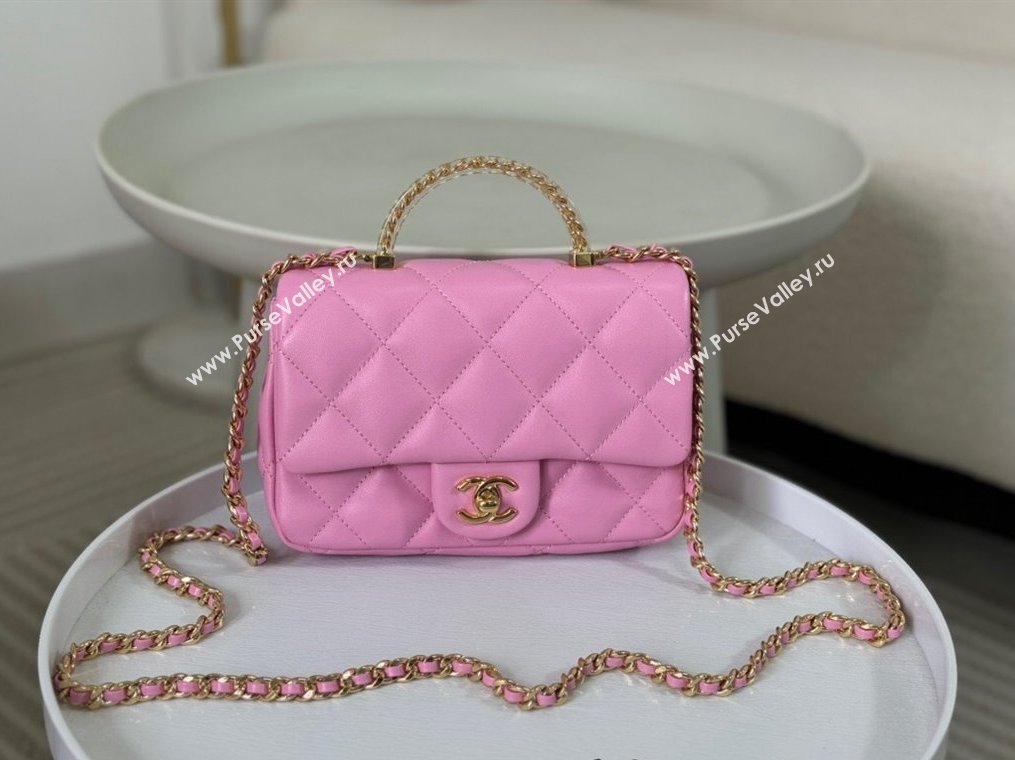 Chanel Lambskin Mini Flap bag with Chain Top Handle AS4848 Pink Purple 2024 (SM-241209038)