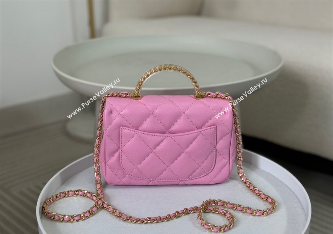 Chanel Lambskin Mini Flap bag with Chain Top Handle AS4848 Pink Purple 2024 (SM-241209038)