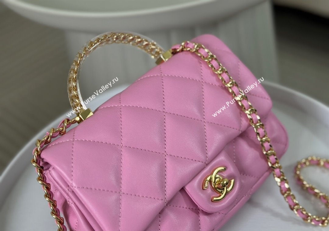 Chanel Lambskin Mini Flap bag with Chain Top Handle AS4848 Pink Purple 2024 (SM-241209038)