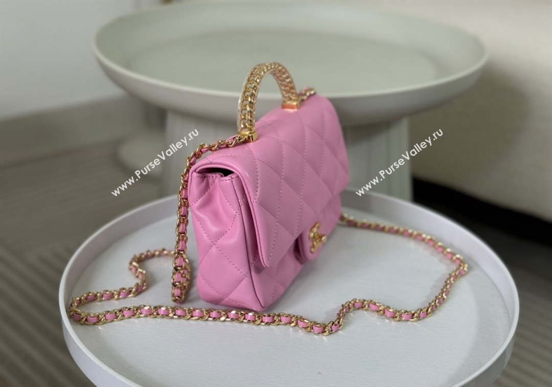 Chanel Lambskin Mini Flap bag with Chain Top Handle AS4848 Pink Purple 2024 (SM-241209038)