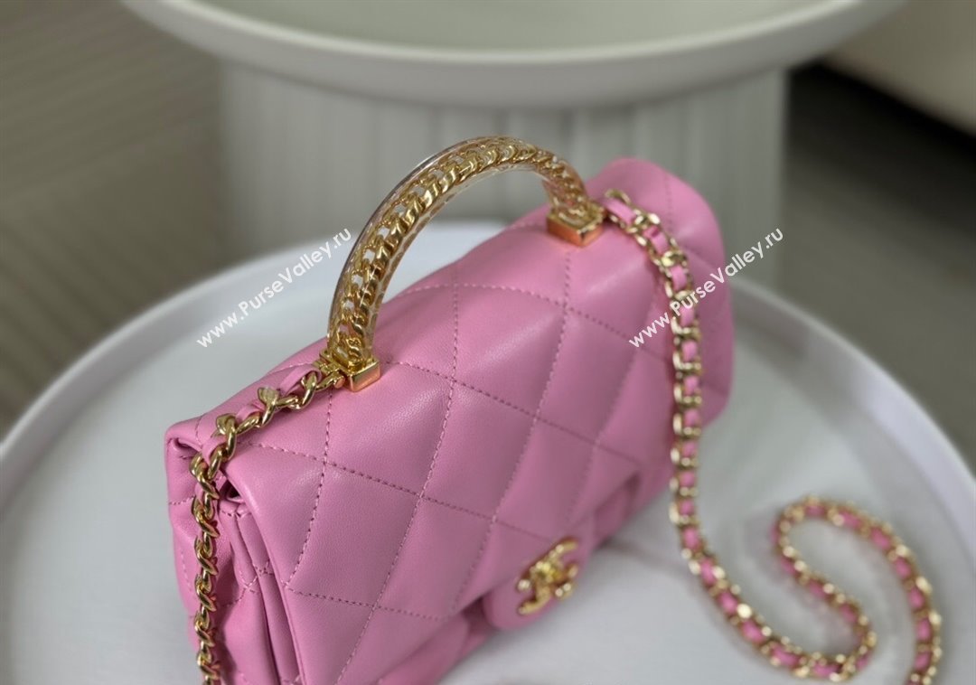 Chanel Lambskin Mini Flap bag with Chain Top Handle AS4848 Pink Purple 2024 (SM-241209038)