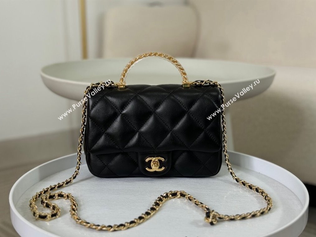 Chanel Lambskin Mini Flap bag with Chain Top Handle AS4848 Black 2024 (SM-241209039)