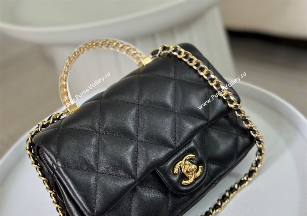 Chanel Lambskin Mini Flap bag with Chain Top Handle AS4848 Black 2024 (SM-241209039)