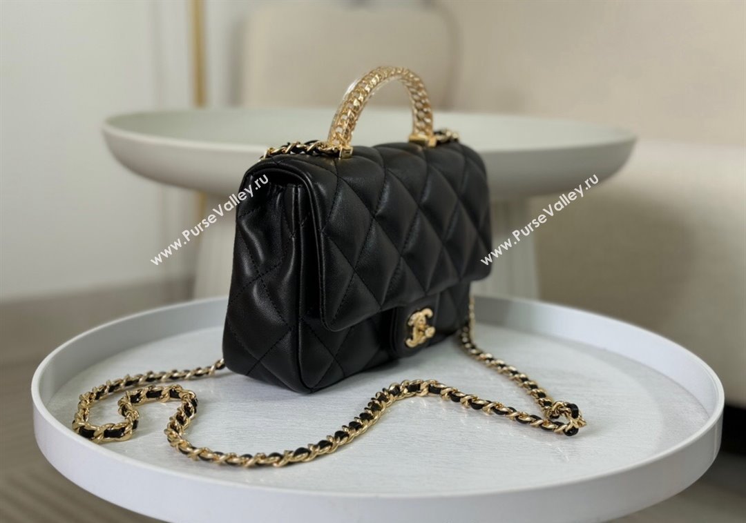 Chanel Lambskin Mini Flap bag with Chain Top Handle AS4848 Black 2024 (SM-241209039)