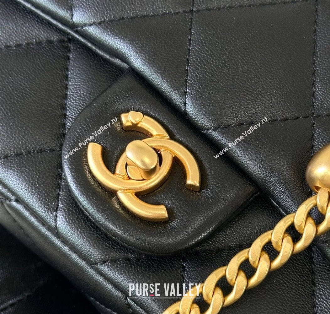 Chanel Lambskin Mini Square Flap Bag with Heart Chain AS3829 Black 2024 (SM-241209017)